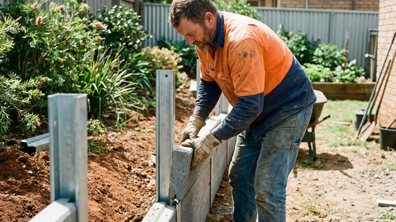 A finished sandstone retaining wall terracing a sloping block on the Toowoomba range