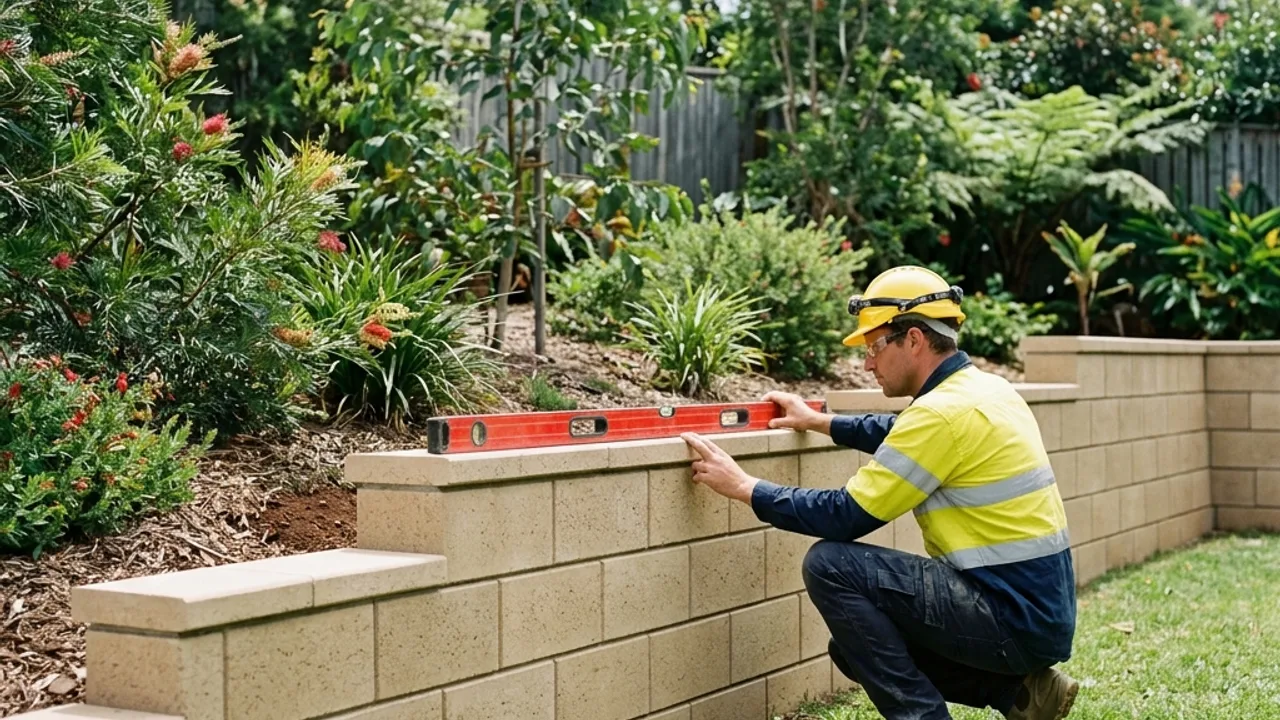 Concrete sleeper retaining wall on a sloping Toowoomba block